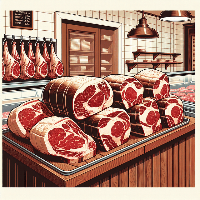 high-quality marbled chuck roast selection at a butcher shop