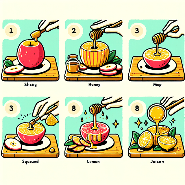 sliced fruits with honey and lemon juice being brushed on