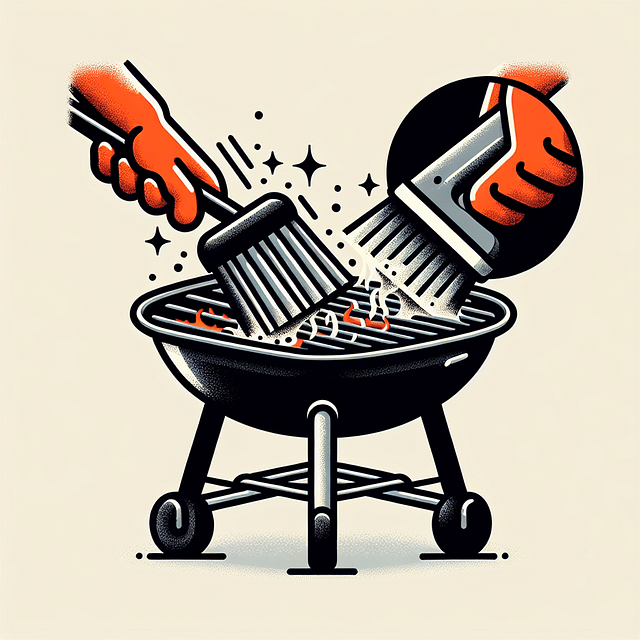 Grill brush scrubbing hot grates to clean off residue