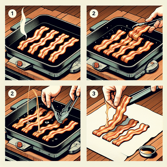 crispy bacon being transferred to a paper towel