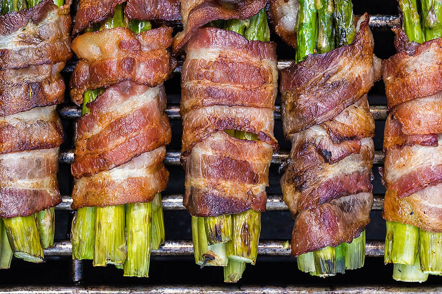 Grilled bacon wrapped asparagus