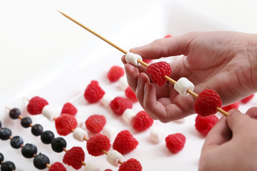 double skewered raspberries for grilling