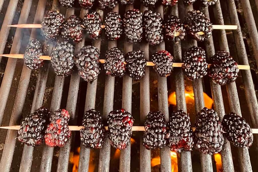 grilled blackberries on skewers