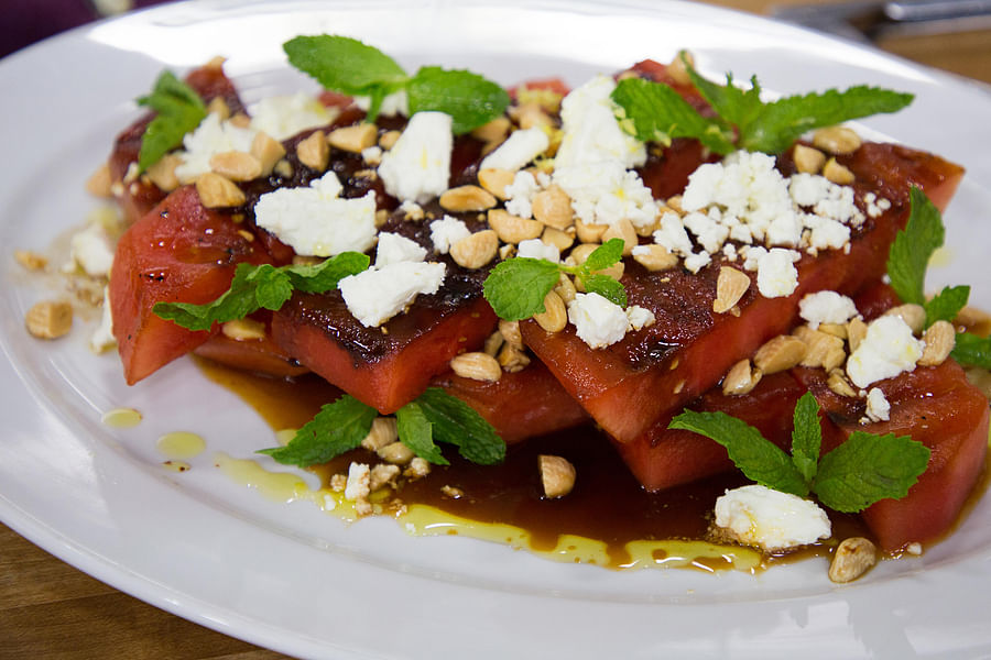 grilled watermelon with feta and mint