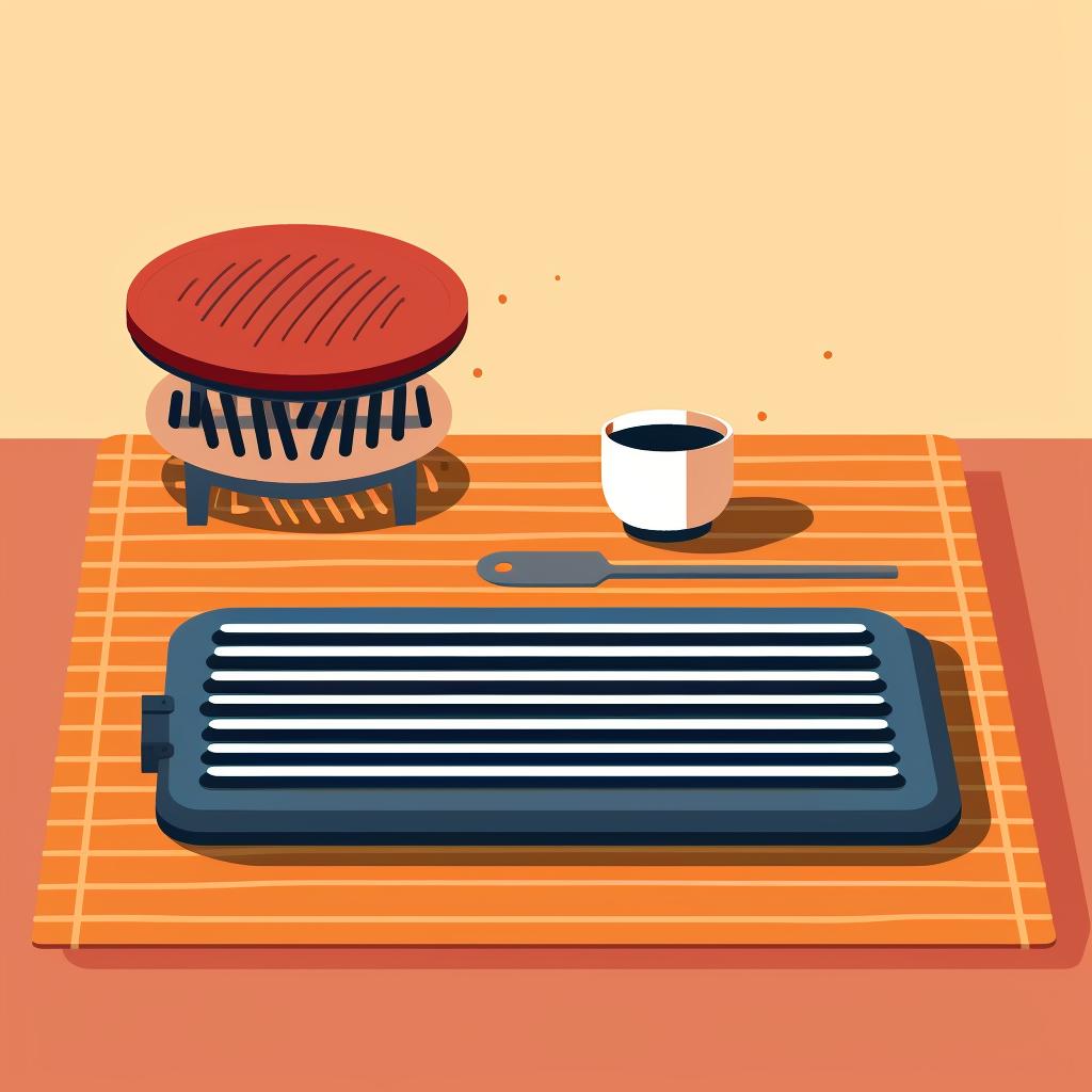 Grill basket and grill mat on a table