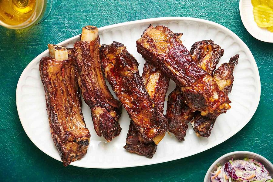 Grilled short ribs with a golden-brown crust fresh off the BBQ