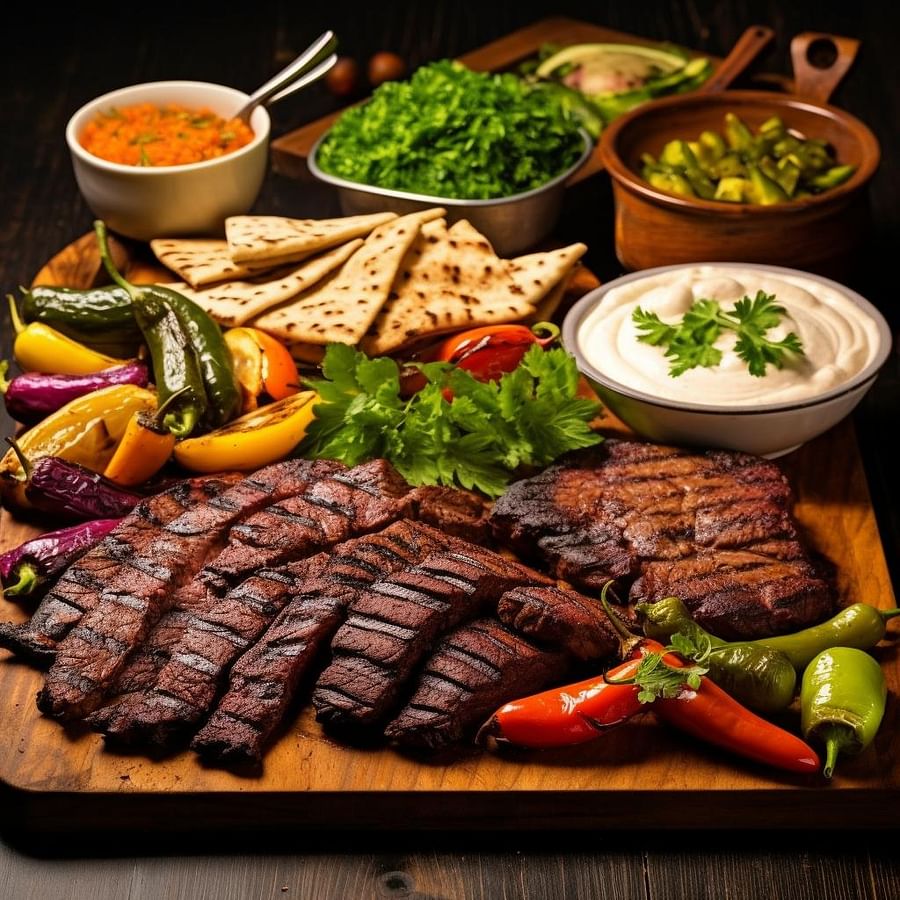 A variety of delicious kosher grilled dishes ready to be served