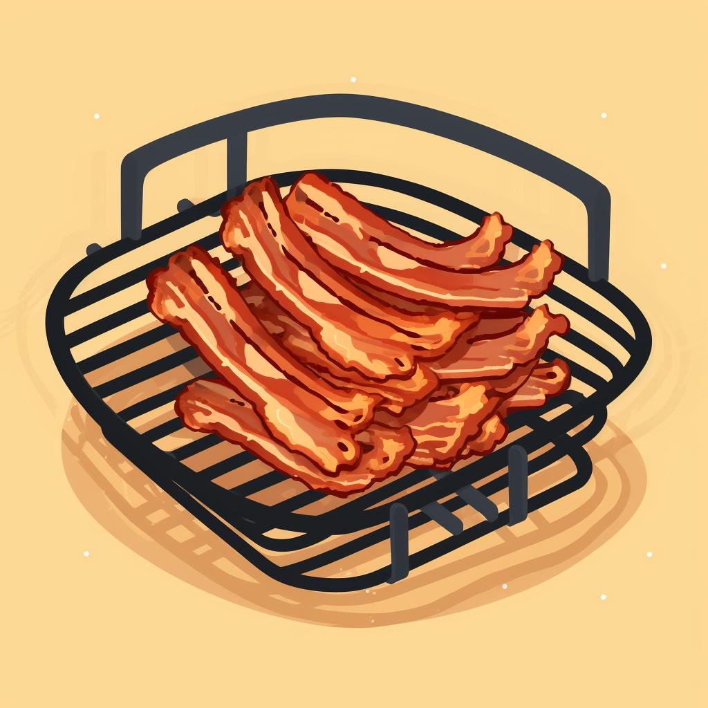 Bacon strips laid out flat on a grill basket