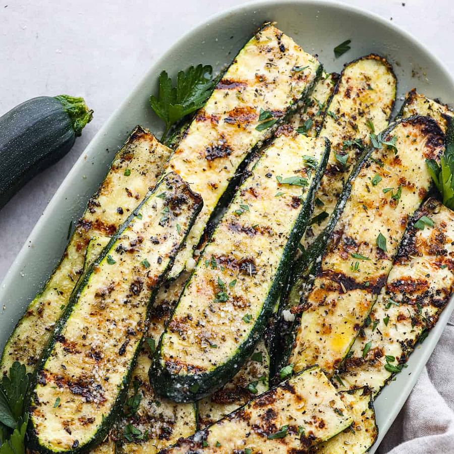 Delicious grilled zucchini and squash on a BBQ grill