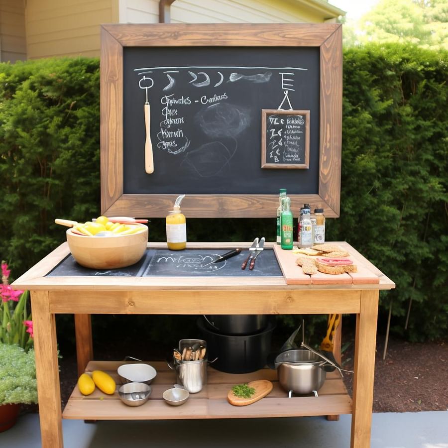 A personalized DIY grill station with a chalkboard menu