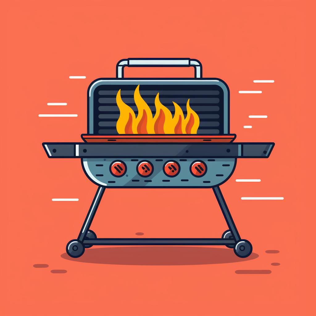 A grill with flames underneath, indicating it's preheating.