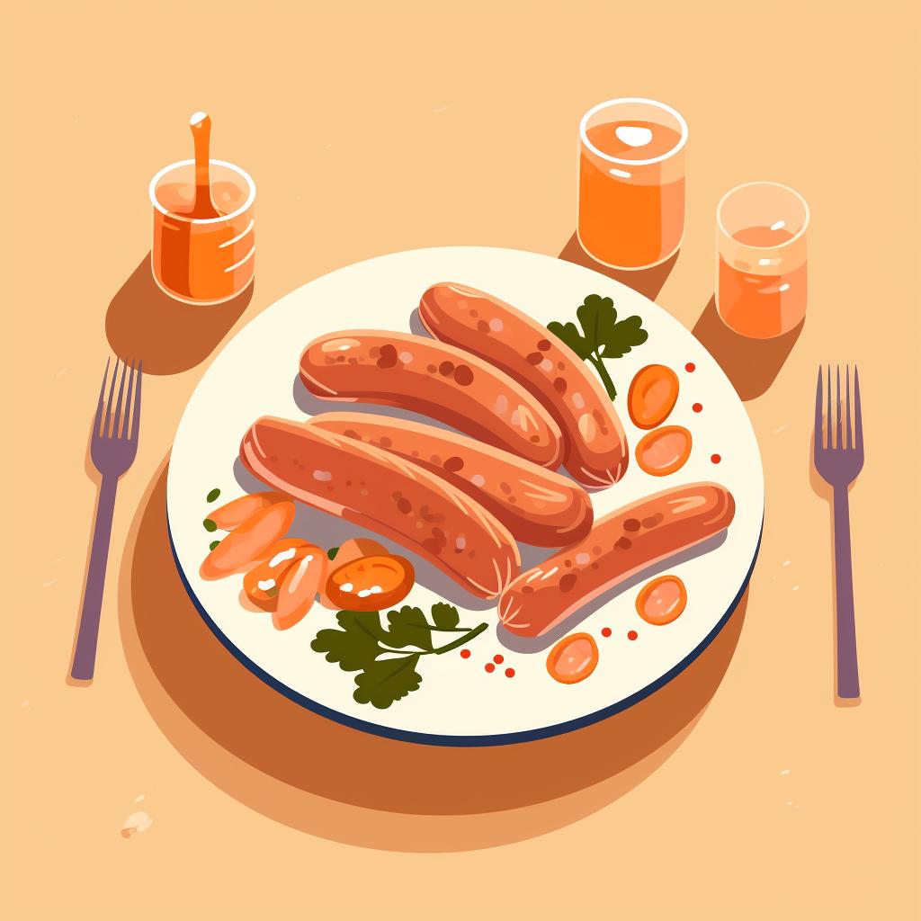 Brats sitting on a plate at room temperature