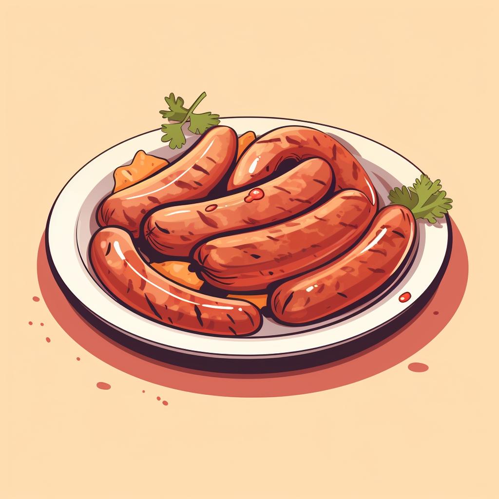 Cooked brats resting on a plate