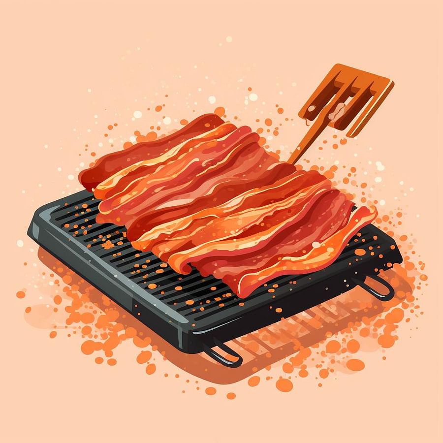 Seasoning bacon on a grill with a brush