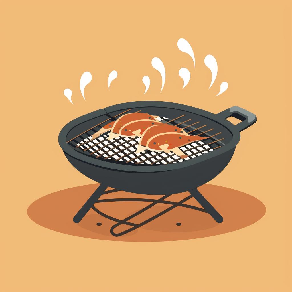 A fish grilling basket on a preheating grill