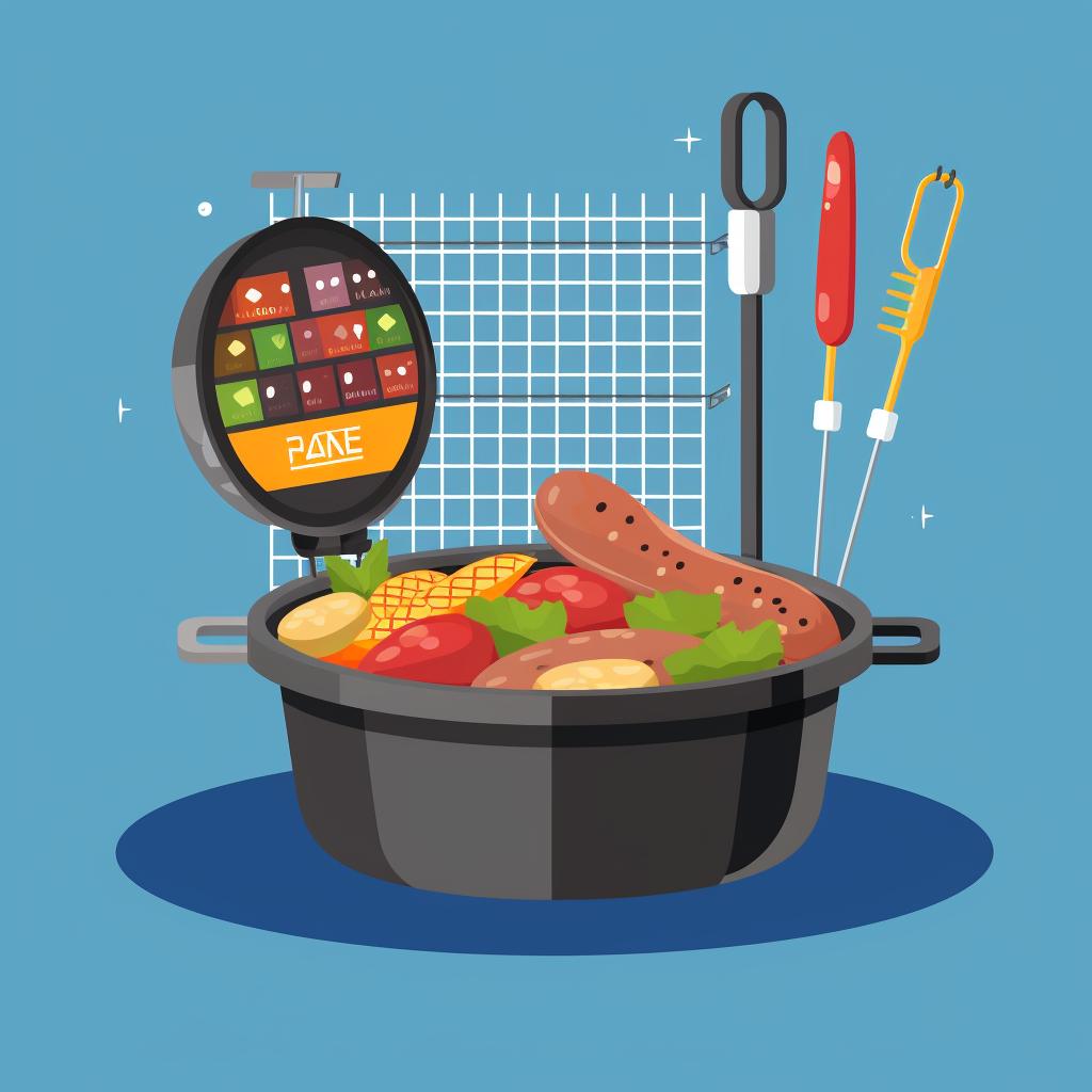 Checking food in a grilling basket with a meat thermometer