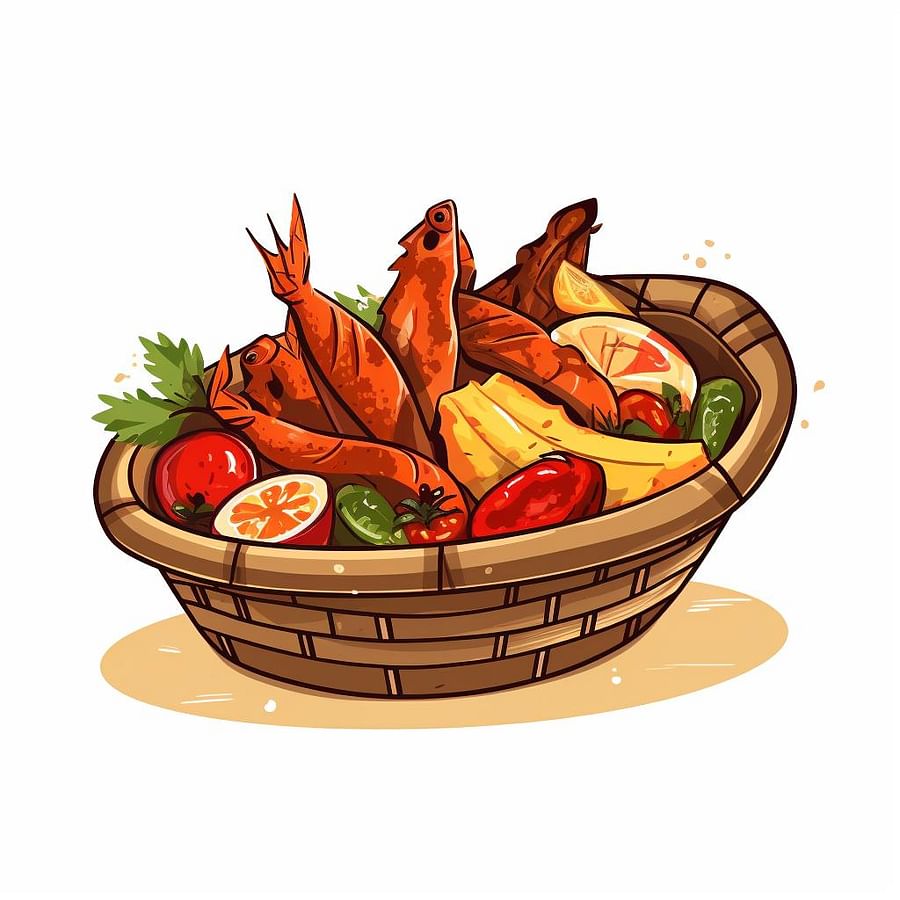 Grilled food in a basket being served