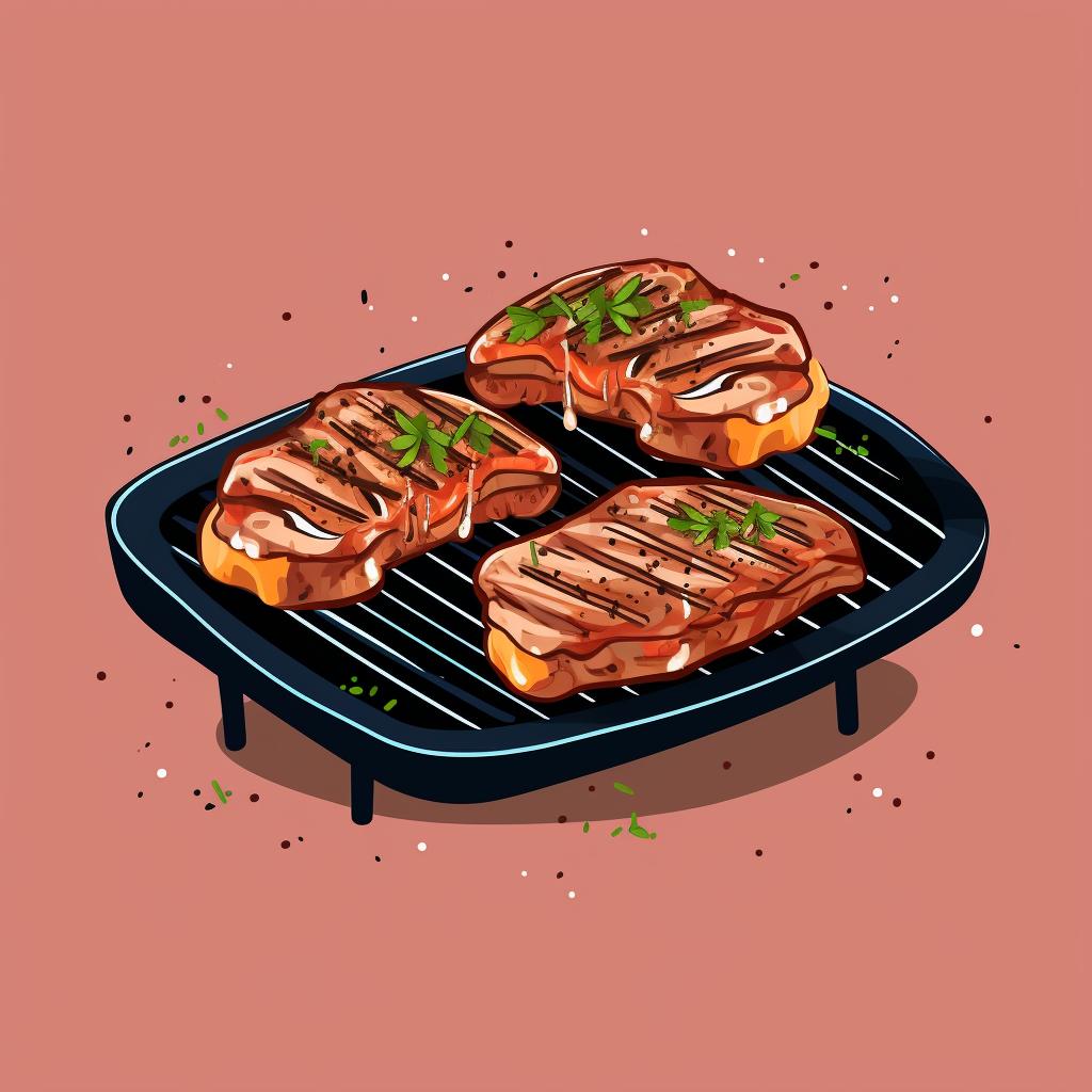 Pork steaks being flipped on the grill