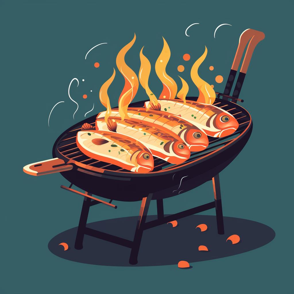 Fish being grilled on a barbecue