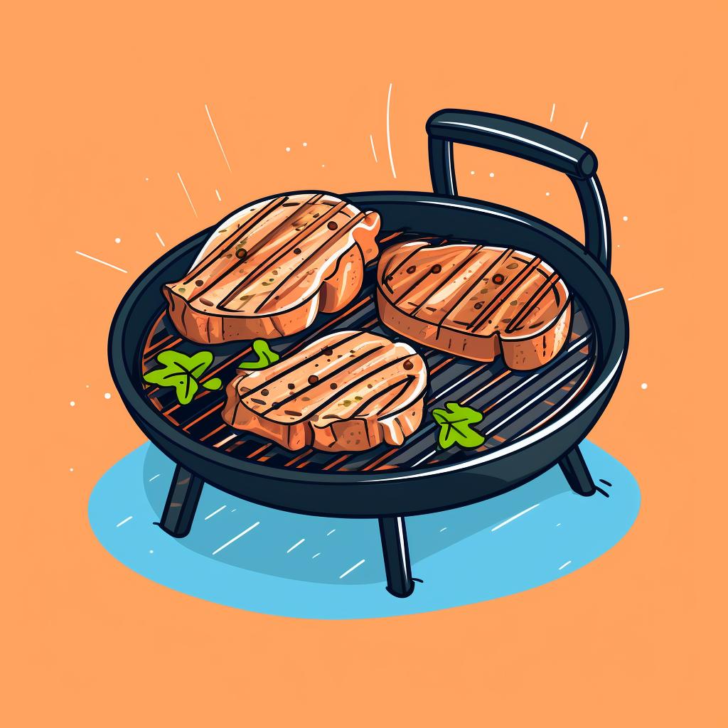 Pork steaks on a grill with the lid closed