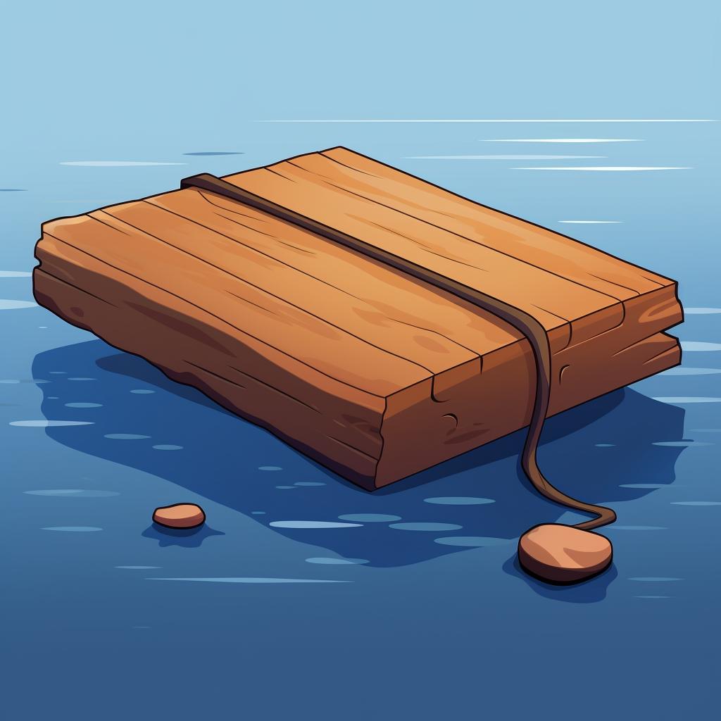 A cedar plank submerged in water with a weight on top