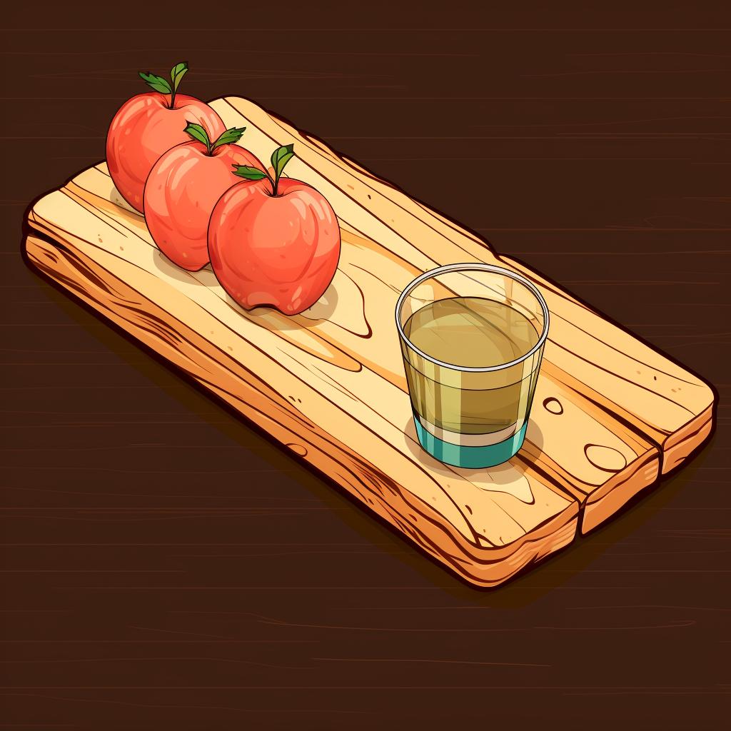 A cedar plank soaking in apple juice