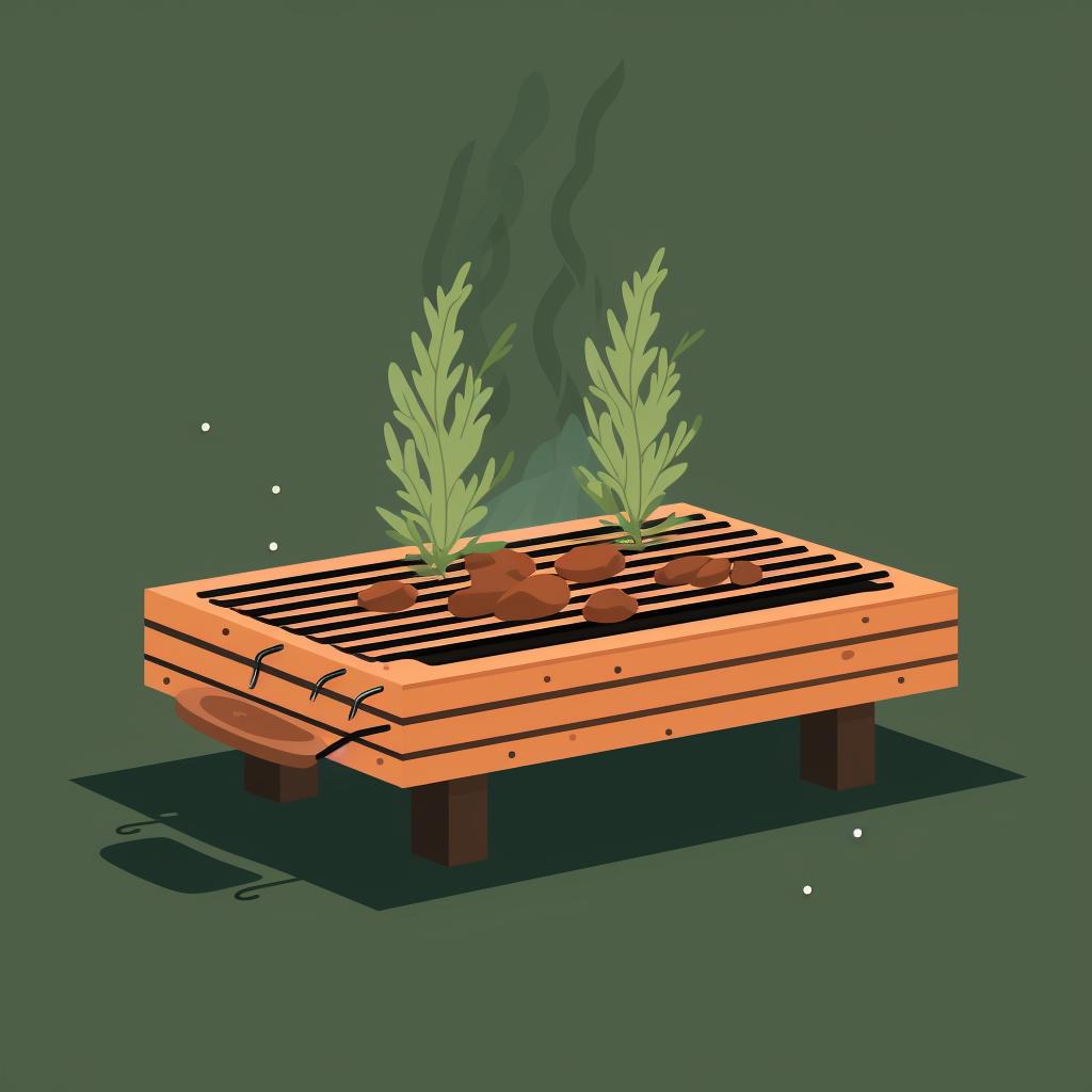 A cedar plank being preheated on a grill